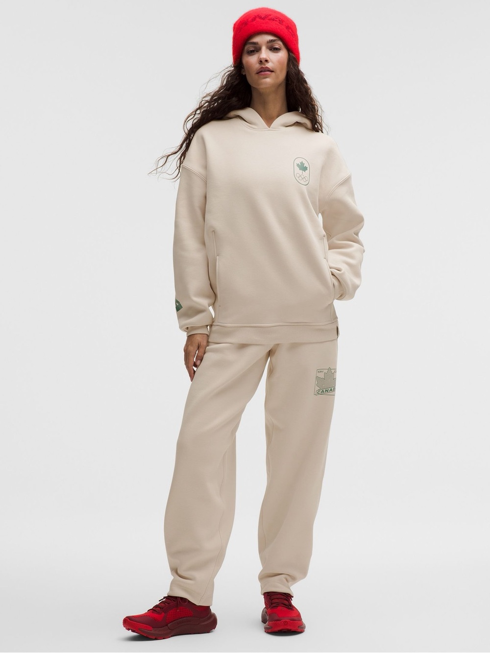 lululemon athletica Cream Track Joggers with Green Accents